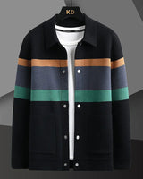 Cole | Herren Strickjacke Streifen Snap-Button Varsity Herbst in Schwarz-Grün