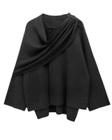 Bettina | Damen Eleganter Drapierter Cape-Mantel in Schwarz