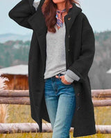 Selina | Damen Oversize Wintermantel mit Knopfleiste in Schwarz