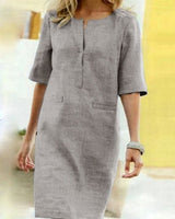 Rieke – Sommerliches Shiftkleid mit V-Ausschnitt in Hellgrau