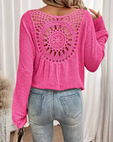 Sacha | Elegantes Waffel-V-Ausschnitt-Shirt in Rosenrot
