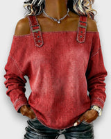 Elama | Off-Shoulder Denim Top in Rot