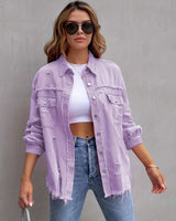 Serdia | Zerrissene Denimjacke in Übergröße in Magenta