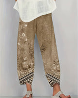 Thimasha - Caprihose Im Vintage Blumenmuster Mit Elastischem Bund in Gelb
