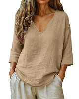 Rhianna - Elegante Bluse mit V-Ausschnitt in Khaki