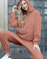 Yvarra | Stylischer Fleece Teddy-Zweiteiler Lounge Set in Rosa