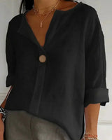 Chalina – Leinen bluse Mit V-Ausschnitt in Schwarz