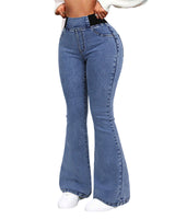 Damenjeans mit hohem Bund und dehnbaren Beinen in Hellblau