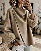 Mikila – Asymmetrische Jacke Aus Wollmischung Mit Kunstfellbesatz in Khaki