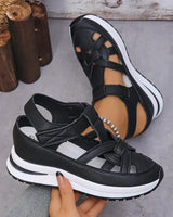 Bequeme Sandalen mit Keilabsatz und Klettverschluss für Damen in Schwarz