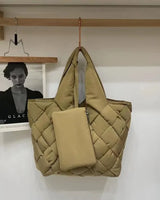 Gesteppte Damen-Shopper-Tasche aus Canvas - Sara in Militärgrün