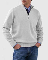 Ben | Modischer Warmer Pullover Mit Halbem Reißverschluss in Hellgrau