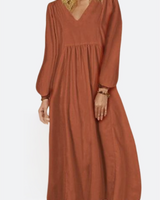Yuna | V-Ausschnitt Ballonärmel Midikleid in Rot Ziegelrot