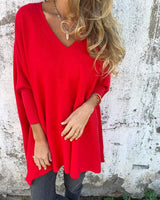 Annika | Damen Pullover mit Lockerer Passform und V-Ausschnitt in Rot