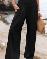 Susan Weite Strandhose mit elastischem Bund – Fließend & Bequem in Schwarz