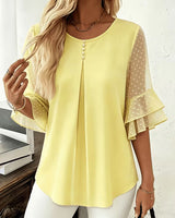 Hurley – Bluse Mit Rundhalsausschnitt Und Transparenten Rüschenärmeln in Gelb