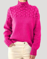 Nicole | Damen Frühlings Strickpullover mit Zopfmuster und hohem Kragen in Rosa