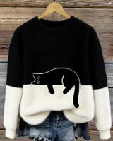 Aiste - Lässiger Pullover Mit Katzenmotiv in Schwarz