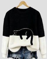 Luna | Damenpullover mit Katzenmotiv in Schwarz