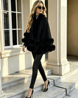 Toriann - Winter Strick Jacke Mit Kapuze Pelzfutter Und Offener Vorderseite in Schwarz