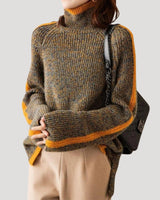 Selina | Damen Frühlings Strickpullover mit Rollkragen und Rippstruktur in Orange