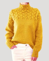 Nicole | Damen Frühlings Strickpullover mit Zopfmuster und hohem Kragen in Gelb