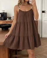 Masley – Minikleid mit Spaghettiträgern Und Lockerer Passform in Kaffee