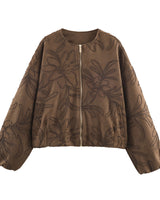 Damenjacke mit Blumenstickerei - Yrsa in Kaffee
