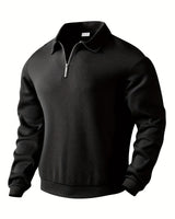 Finn | Geometrisches Design Vintage Reißverschluss Pullover in Schwarz