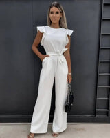 Willow | Rüschenärmel Tailliert Jumpsuit in Weiß