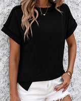 Cleo | Kurzarm-T-Shirt mit Streifen und Rundhalsausschnitt in Schwarz
