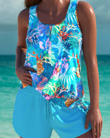 Trudy | Eleganter Tankini mit flachem Bauch-Effekt und passendem Short in Blau