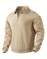 Finn | Geometrisches Design Vintage Reißverschluss Pullover in Khaki