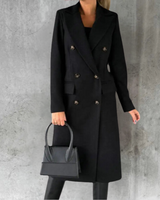 Bettina | Damen Langer Doppelreihiger Trenchcoat in Schwarz
