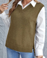 Zarter Strick-Weste mit V-Ausschnitt - Faye in Khaki