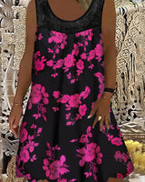 Samudri - Lockeres Armelloses Maxi Kleid Mit Rundhalsausschnitt in Rose Rot