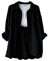 VICTORIA | ZWEITEILIGES HEMD-SHORTS-SET in Schwarz