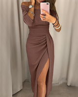 Cristy - Schickes schulterfreies Damenkleid in Braun