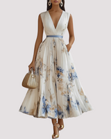 Leah - Florales Langärmeliges Midikleid in Weiß