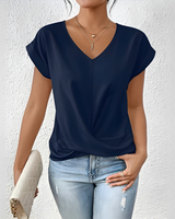 Velanie - Lockeres V-Ausschnitt-Shirt in Marineblau