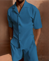 Junmar - Herren-Set mit Hemd und Shorts, lässig in Blau