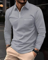 Florent - Herren-Langarm-Polo mit Zipper in Grau