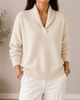 Samilla – Langarmpullover Mit V-ausschnitt in Creme