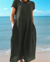 Allie - Lässiges, locker sitzendes Kurzarmkleid für Damen in Armeegrün