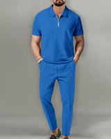 Sandro | Premium Zip Polo Set in Blau