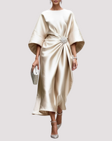 Kay - Elegantes Wickel-Midikleid in Beige