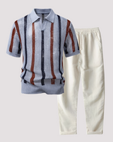 Richards - Bequemes Streifen-Polo und Hosen-Set in Grau