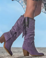 Felicia | Damen Western-Stiefel mit Fransen und klobigem Absatz in Lila