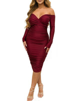 Maddie - Schulterfreies Wickelkleid mit Rüschen für Damen in Dunkelrot