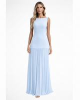 Elina | Damen Elegantes Plissee Maxi Kleid Formell – Plissee Maxi Elegant 2026 in Himmelblau